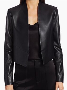 Alice + Olivia black open front Harvey Leather Blazer coat